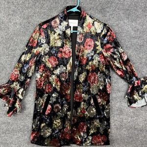 BCBGeneration Burnout Velvet Floral Jacket Medium Open Front Ruffle Bell Sleeve